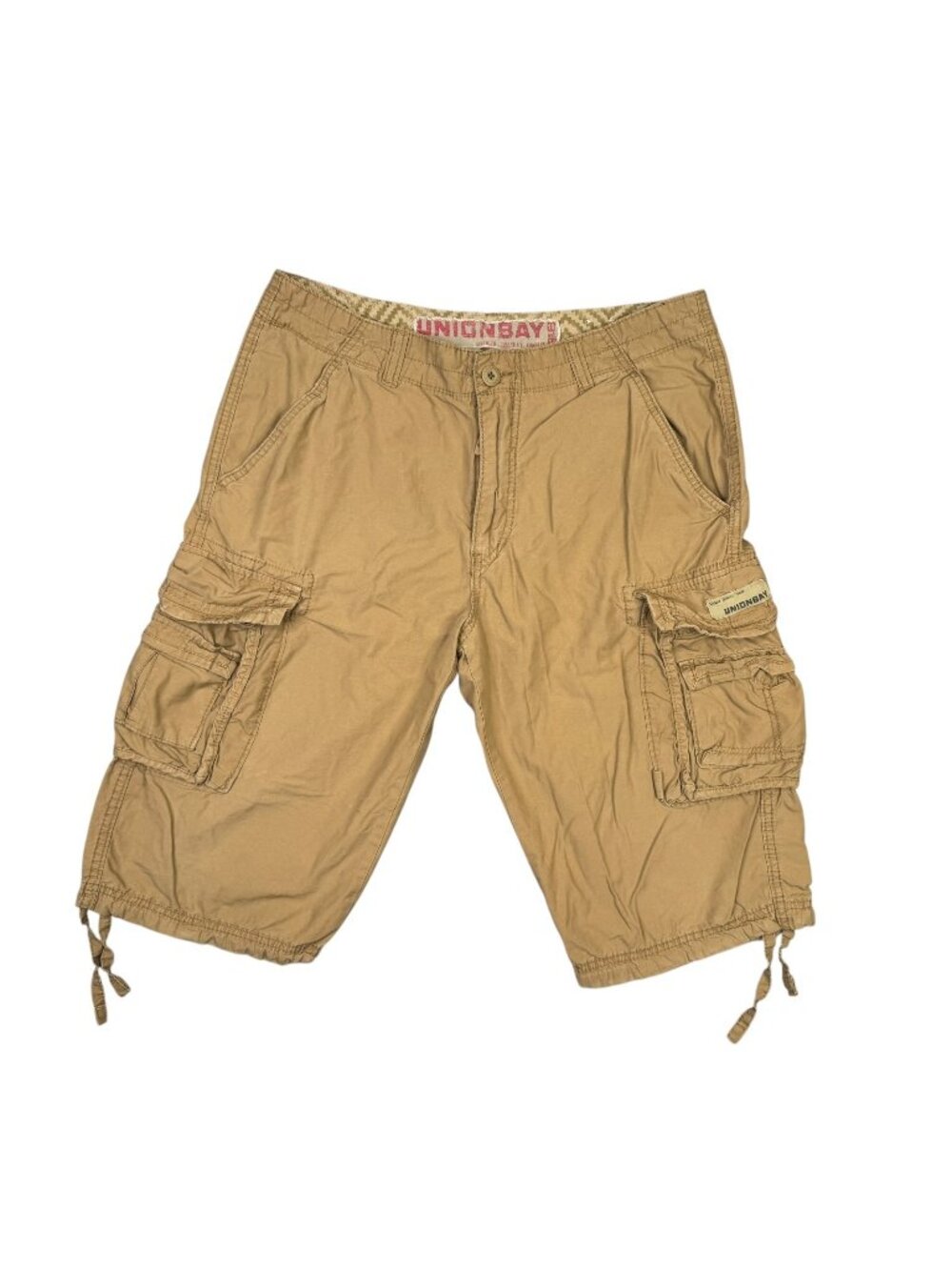 Unionbay Cordova Cargo Shorts Mens 34 Tan Y2K Skate Drawstring Hem Long 15"